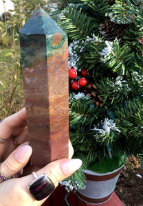 Bloodstone Jasper Crystal Generator Large 12.7 oz. Tower ~ Beautiful Swirling Red, Green and White ~ 4 1/2 " Tall ~ Free & Fast Shipping