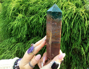 Bloodstone Jasper Crystal Generator Large 12.7 oz. Tower ~ Beautiful Swirling Red, Green and White ~ 4 1/2 " Tall ~ Free & Fast Shipping