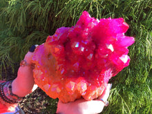 Load image into Gallery viewer, Elestial Aura Quartz Crystal Large 6 Lb. Cluster ~ 8&quot; Long ~ Electric Red, Pink &amp; Orange Colors ~ Rainbow Iridescent Sparkling Long Points