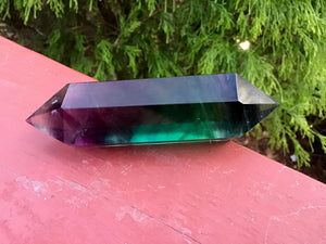 Fluorite Wand Clear Rainbow Double Terminated Generator ~ Big 4.8 oz. ~ Sparkling Green, Purple, Blue Colors ~4" Long ~ Reiki Altar Display