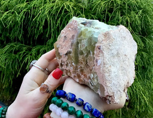 Calcite Crystal Large 3 Lb. 11 oz. Cluster ~ 4" Tall ~ Rainbow Green White & Honey Colors ~ Big Colorful Reiki, Feng Shui, Altar Display