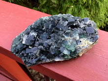 Load image into Gallery viewer, Fluorite Crystal Big 12 oz. Cluster ~ 4“ Long ~ Black &amp; Green Colors ~ Sparkling Matrix ~ Sacred Geometry Formation ~ Fast Free Shipping