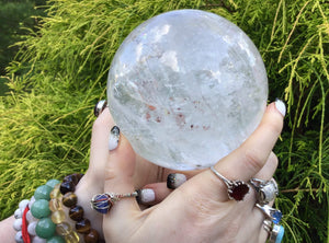 Clear Quartz Crystal Ball Large 3 Lb. 11 oz. Polished Sphere ~ 4" Wide ~ Beautiful Display ~ Stunning Sparkling Silver & Rainbow Inclusions