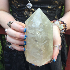 Citrine Generator Quartz Crystal Large 2 Lb. 6 oz. Pillar Tower ~ 5 1/2" Tall ~ Sparkling Clear Yellow Colorful Rainbow Silver Inclusions