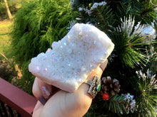 Load image into Gallery viewer, Aura Quartz Crystal Large 7.4 oz. Cluster ~ 3&quot; Long ~ Electric Pearlescent White Rainbow Iridescent Sparkling Points ~ Reiki Altar Display