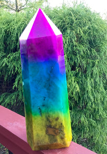 Aura Fluorite Generator Crystal Large 18 Lb. Tower ~ 14" Tall ~ Massive ~ Rainbow Colors ~ Pink, Blue, Green, Yellow ~ Fast & Free Shipping