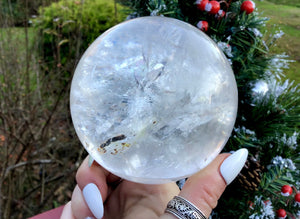 Clear Quartz 1 Lb. Crystal Ball ~ 2 1/2" Wide Translucent Sphere ~ Red Sand Inclusions ~ Reiki, Altar, Feng Shui Display Fast Shipping