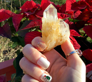 Clear Quartz Tibetan Elestial 3 oz. Crystal Wand ~ 2 1/2" Long Golden Healer Sparkling Inclusions ~ Meditation Handheld ~ Fast Free Shipping