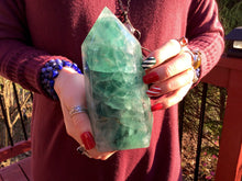 Load image into Gallery viewer, Fluorite Generator Large 3 Lb. Tower ~ 6&quot; Tall Pillar ~ Angel Feathers ~ Green Blue Clear Sparkling Rainbows Phantoms ~ Silver Inclusions