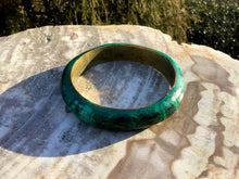 Load image into Gallery viewer, Malachite Bangle Bracelet 2.9 oz. Hand Made In African ~ Beautifully Polished Stone &amp; Brass ~ Stunning Green Mineral Crystal Vintage Jewelry
