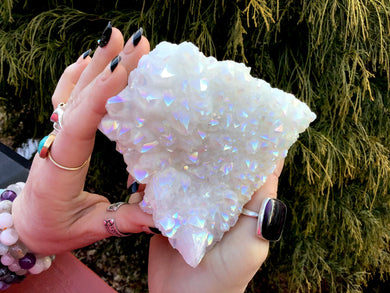 Angel Aura Quartz Crystal Large 1 Lb. Cluster ~ 4" Long ~ Electric Pearlescent White Rainbow Iridescent Sparkling Points ~ Reiki Altar
