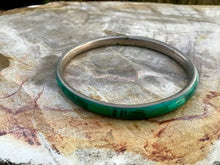 Load image into Gallery viewer, Malachite Bangle Bracelet .8 oz. Hand Made In Africa ~ Beautifully Polished Stone &amp; Brass ~ Stunning Green Mineral Crystal Vintage Jewelry