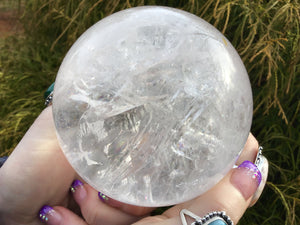 Clear Quartz Crystal Ball Large 2 Lb. 10 oz. Polished Sphere ~ 3 1/2" Wide ~ Beautiful Sparkly Reiki Feng Shui Display ~ Stunning Show Piece