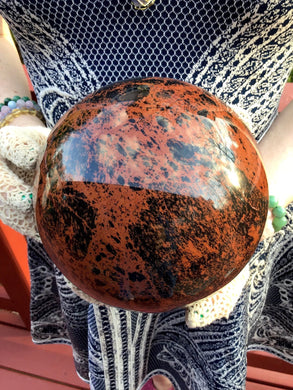 Obsidian Crystal Quartz Ball Large 8 Lb. 7 oz. Natural Mahogany Polished Sphere ~ 5