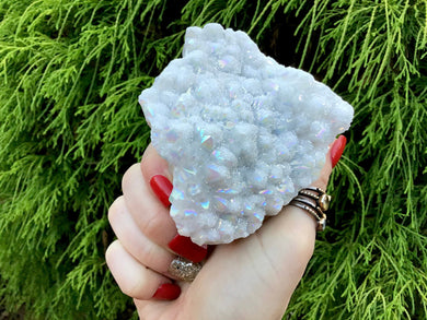 Angel Aura Quartz Crystal Large 11.4 oz. Cluster ~ 4" Long ~ Electric Pearlescent White Rainbow Iridescent Sparkling Points ~ Reiki Altar