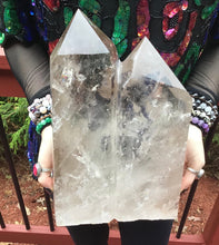 Load image into Gallery viewer, Clear Quartz Crystal Large 18 lb. 6 oz. Generator ~ 11&quot; Tall ~ Double Point Twin Flame Transparent Crystal ~ Sparkly Rainbow Inclusions