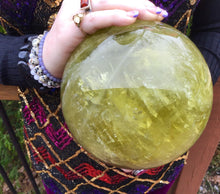 Load image into Gallery viewer, Smokey Citrine Quartz Crystal Ball Large 11 lb. Polished Sphere ~ 6&quot; Wide ~ Golden Sunshine Yellow Liquid Gold Color Banded White Stripes