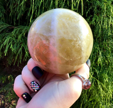 Citrine Quartz Crystal Ball Banded Large 1 lb. 11 oz. Polished Sphere ~ 3