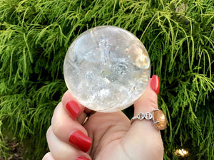 Clear Quartz Crystal Ball 11.6 oz. Sphere ~ 2" Wide Ultra Sparkling Golden Healer ~ Beautiful Reiki, Altar Feng Shui Meditation Room Display