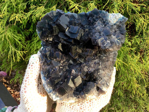 Fluorite Blue Crystal Quartz Large 4 lb.8  oz. Cluster ~ 6" Long ~ Big Midnight Blue Clear Translucent Crystals ~ Geometry Cubic Formation