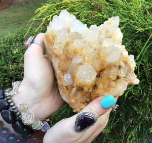 Elestial Clear Quartz Crystal Large 2 lb. 10 oz. Golden Healer Cluster ~ 5" Long ~ Rare Meditation Stone Reiki Display ~ Fast Free Shipping