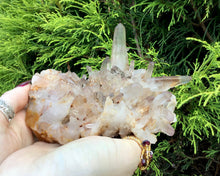 Load image into Gallery viewer, Lemurian Frosted Clear Quartz 1 lb. Cluster ~ 5&quot; Long ~ Stunning Long Big Points ~ Ancient Sand Inclusions ~ Altar, Reiki Crystal Display