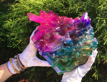 Load image into Gallery viewer, Aura Quartz Crystal Large 8 Lb. 14 oz. Cluster ~ 9&quot; Long ~ Electric Purple, Blue Green Colors ~ Long Sparkling Rainbow Iridescent Points