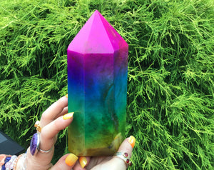 Rainbow Aura Fluorite Crystal Large 3 lb. 9 oz. Generator ~ 7" Tall ~ Massive ~ Rainbow Pink, Blue, Green Yellow Colors ~ Fast Free Shipping